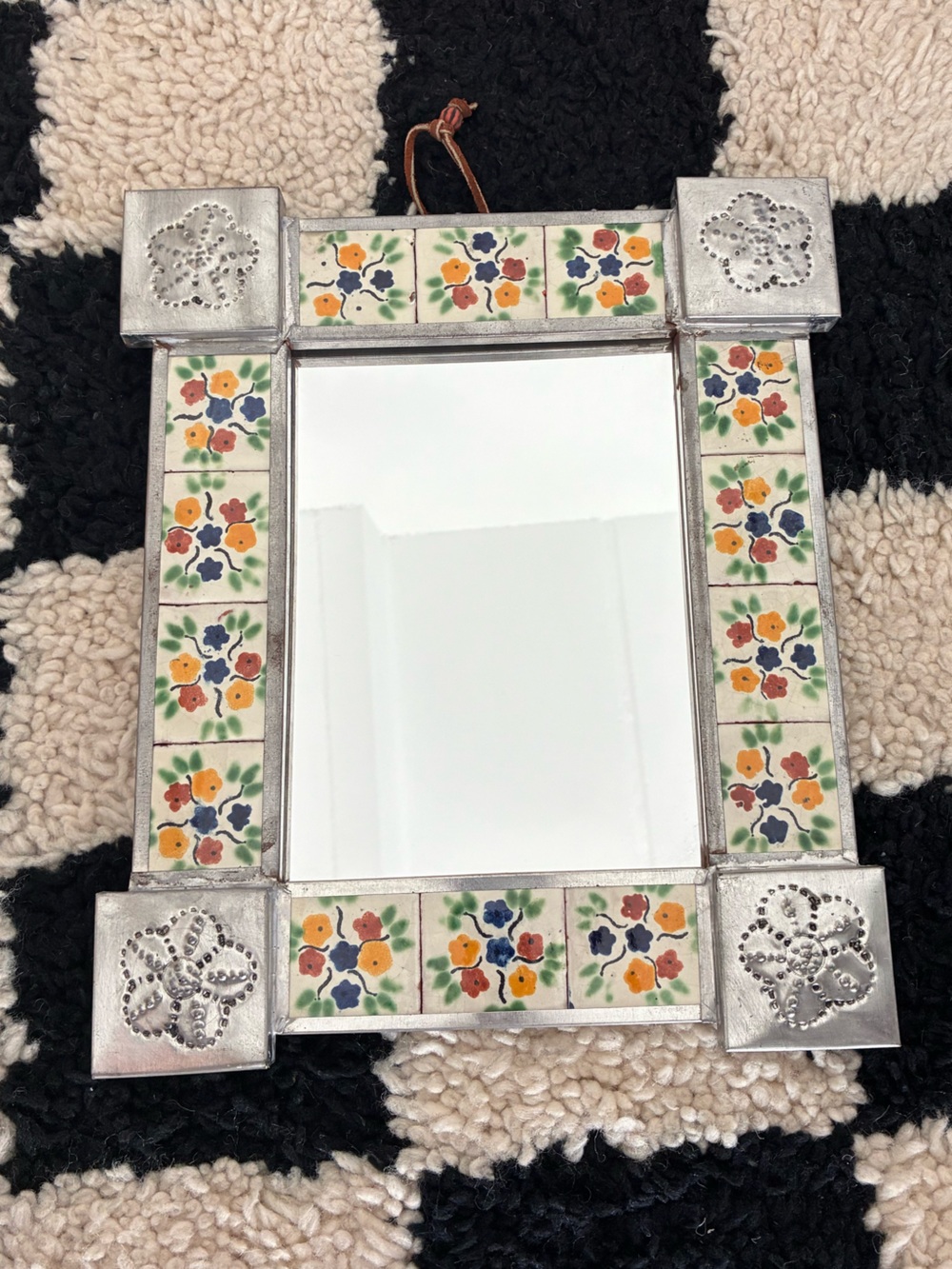 Vintage Mexican Tile & Tin Wall Mirror